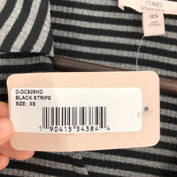 Como Vintage NWT Women's Size X-Small Black Grey Striped V-Neck Collared Dress - Picture 8 of 10